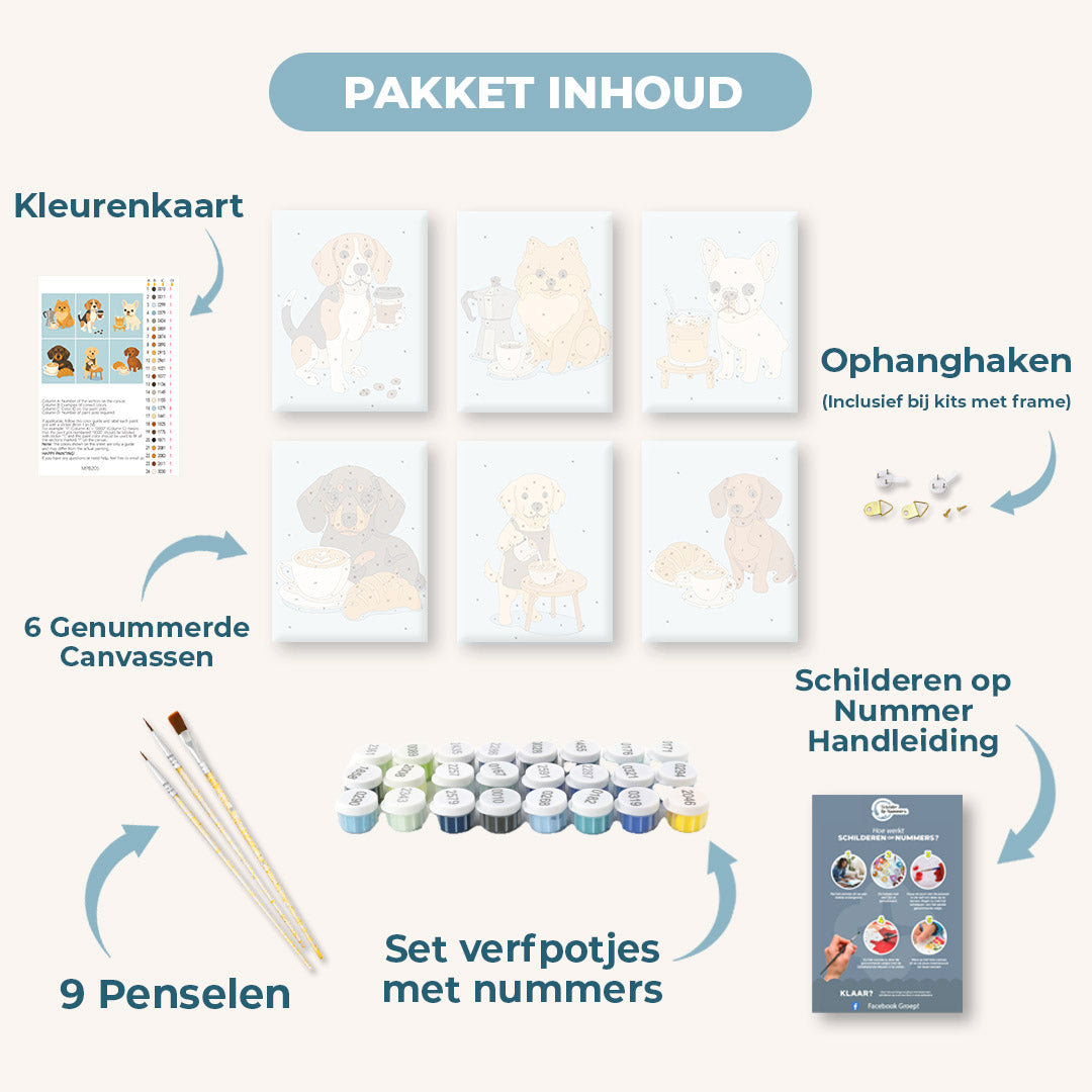 6 Mini Paintings | Honden & Koffie Set