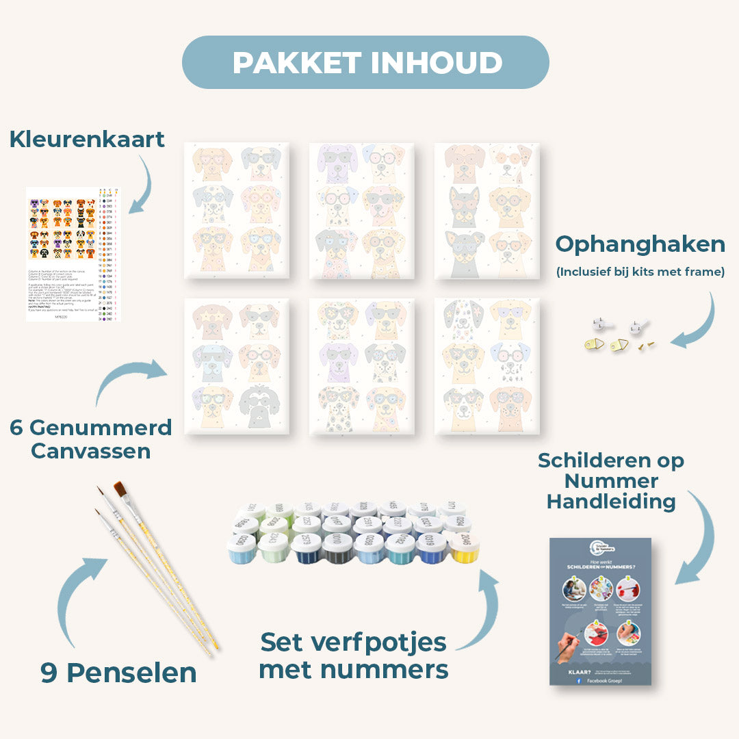 6 Mini Paintings | Coole Kleurrijke Honden Set