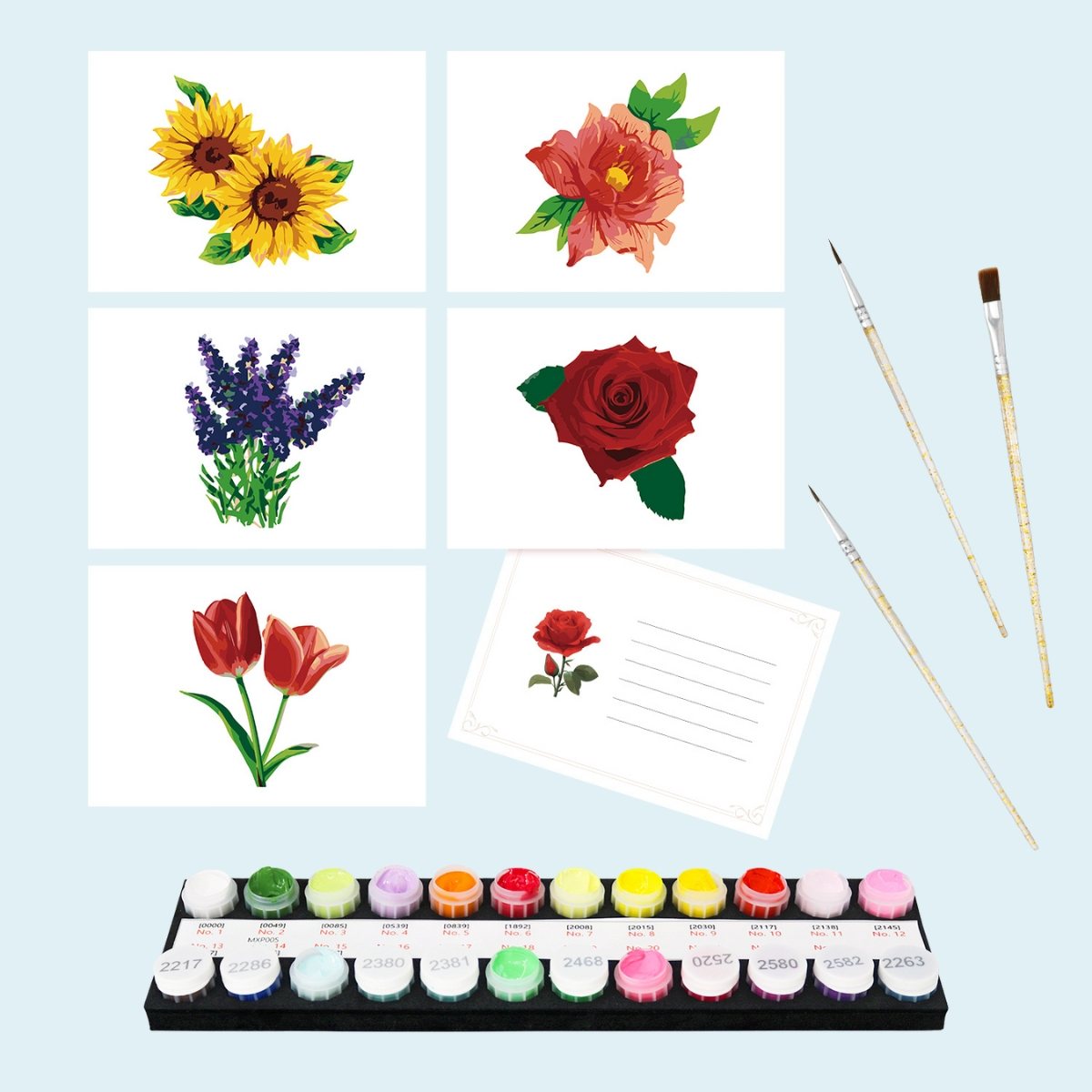 5 Schilderen op Nummer Ansichtkaarten - Bloemen set