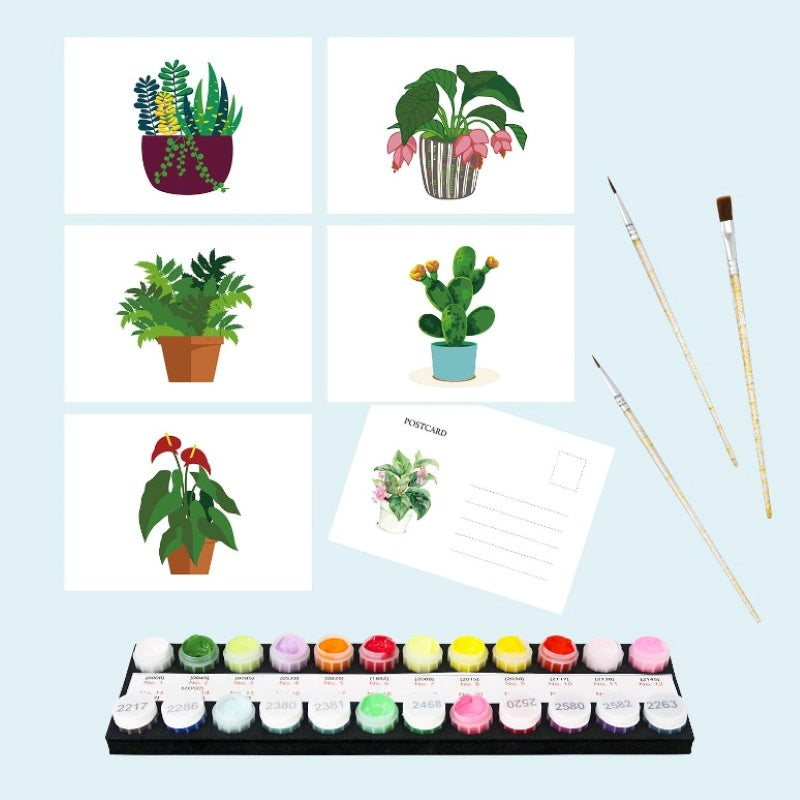 5 Schilderen op Nummer Ansichtkaarten - kamerplanten set