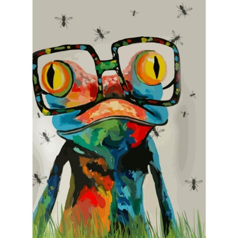 YEESAM ART Verf op nummer voor volwassenen beginners kikker met bril 16x20 inch linnen canvas acryl doe-het-zelf nummer schilderij kits muurkunst decor geschenken