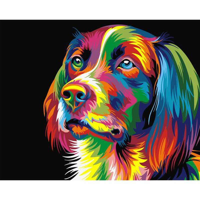 Kleurrijke hond | Schilderen op nummer Schilderen op nummer eigen foto, Schilderen op nummer volwassenen, paint by numbers, verven op nummer, paard, kinderen