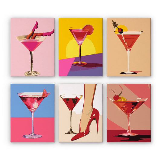 Schilder Op Nummers - 6 Mini Paintings | Fancy Cocktails set