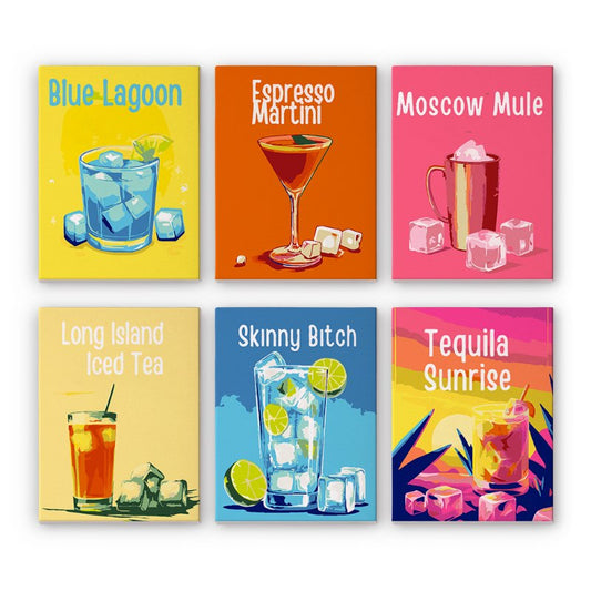 Schilder Op Nummers - 6 Mini Paintings | Happy Hour Cocktails set