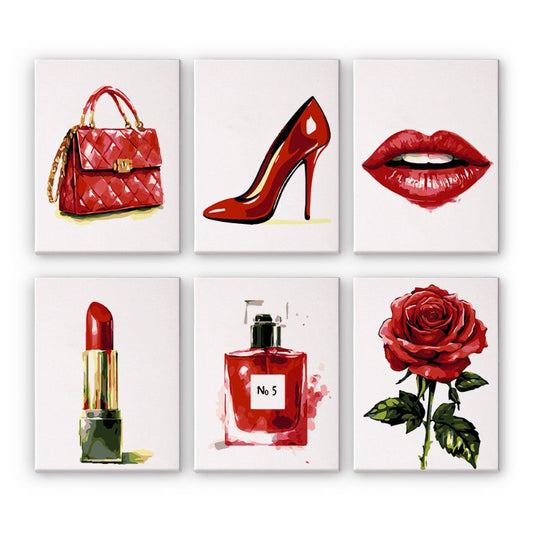 Schilder Op Nummers - 6 Mini Paintings | Red glamour set