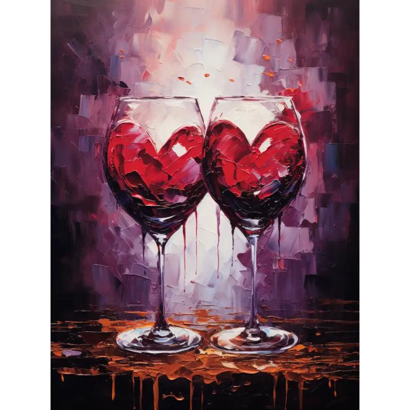 Schilder Op Nummers - Rode wijn in harten