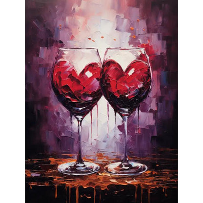 Schilder Op Nummers - Rode wijn in harten