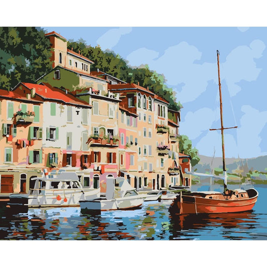 Schilder Op Nummers - De rode boot in Portofino - by Guido Borelli