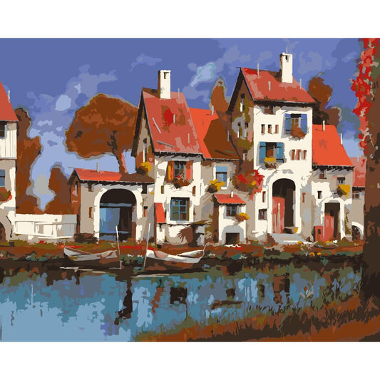 Schilder Op Nummers - De boerderij aan het meer - by Guido Borelli