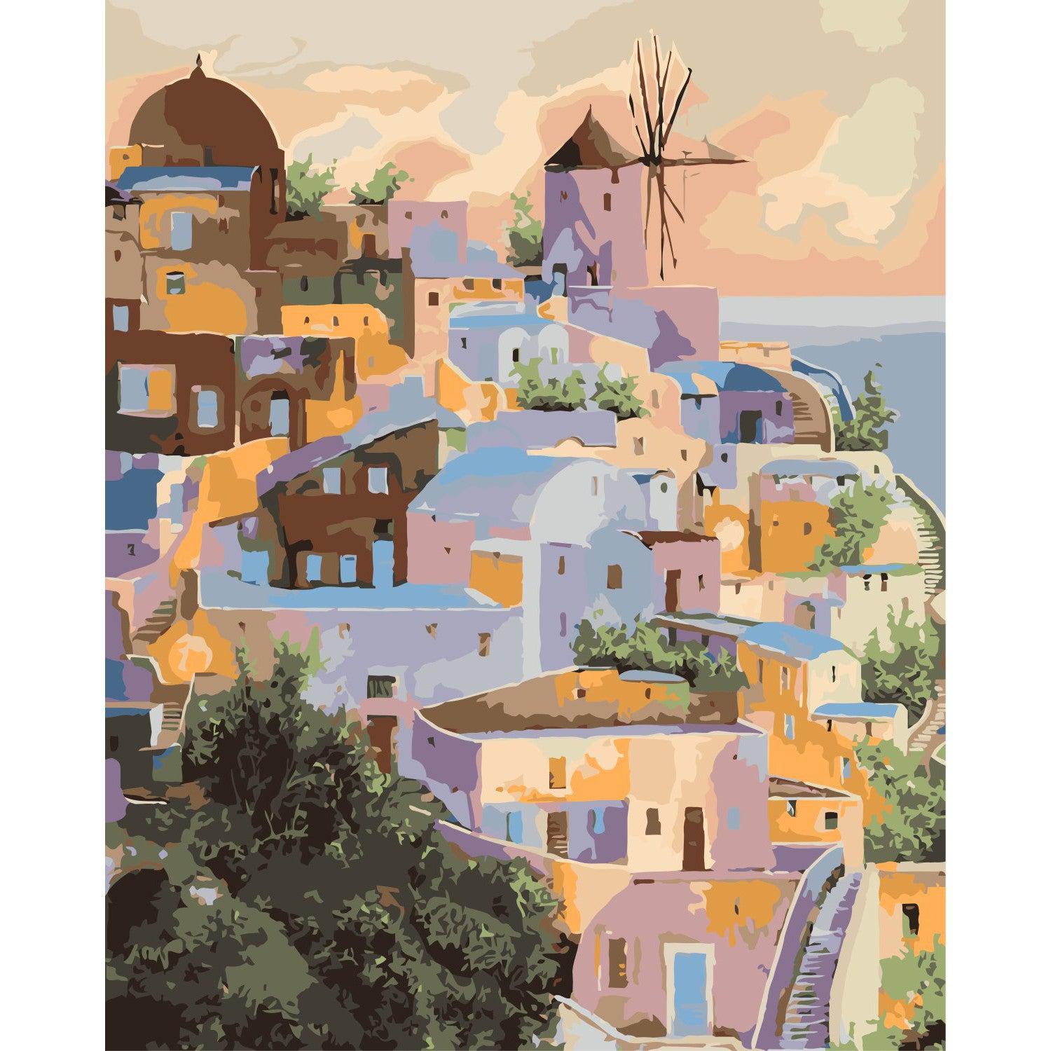 Schilder Op Nummers - Voorbij het raam de molen in Santorini - by Guido Borelli