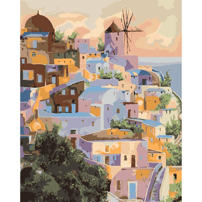Schilder Op Nummers - Voorbij het raam de molen in Santorini - by Guido Borelli