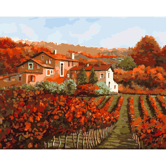 Schilder Op Nummers - Rode wijngaarden in Montalcino - by Guido Borelli