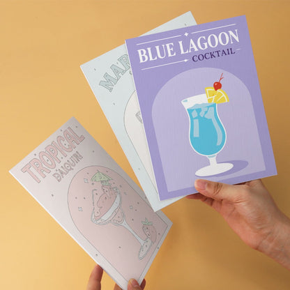 6 Houten Plaat Mini Paintings – Kleurrijke Cocktails Set