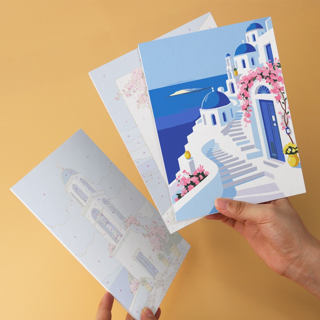 6 Houten Plaat Mini Paintings – Santorini Droom Set