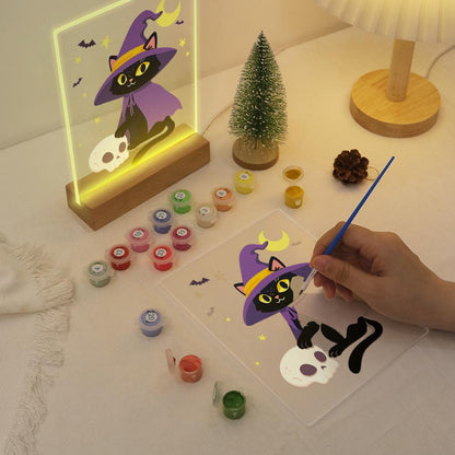 Schilder op Nummer Halloween Lamp - Heksenkat