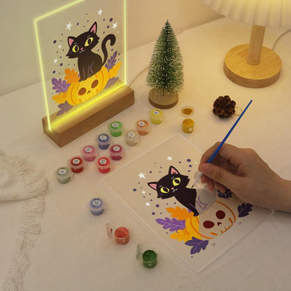 Schilder op Nummer Halloween Lamp - Pompoenkat