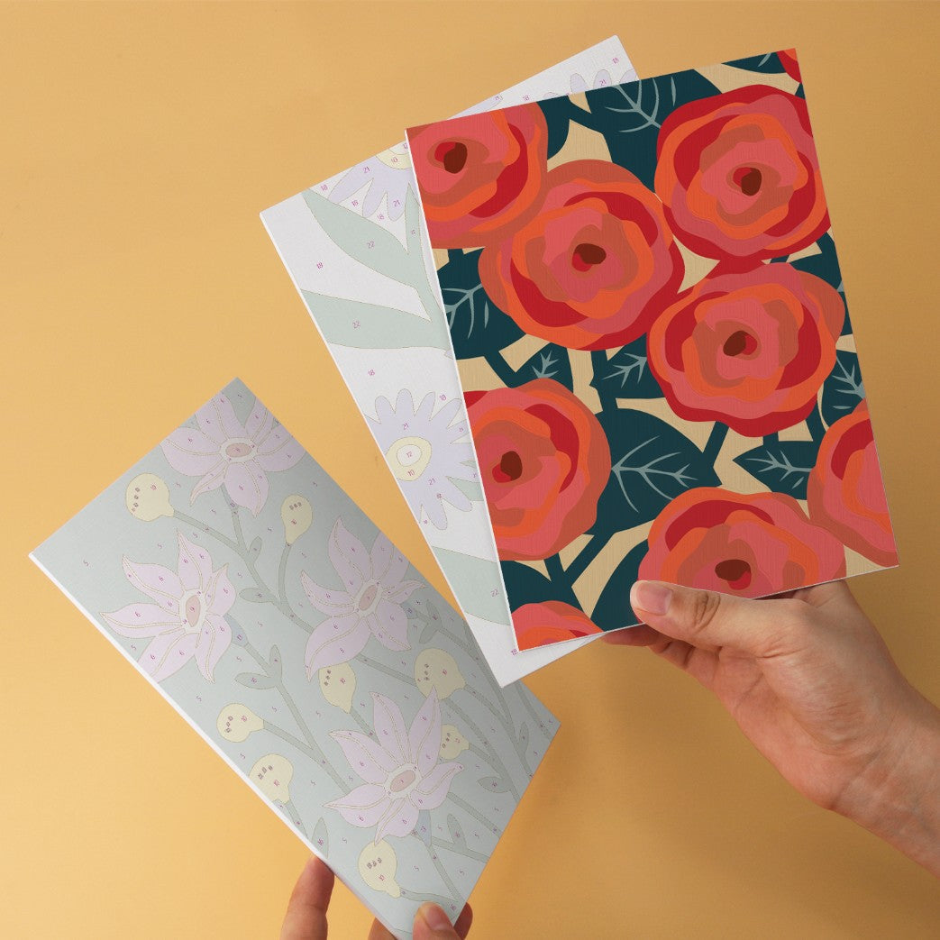 6 Houten Plaat Mini Paintings – Krachtige Bloemen Set