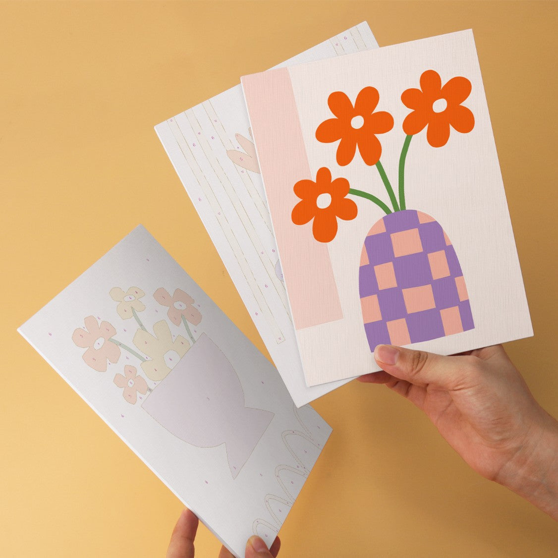6 Houten Plaat Mini Paintings – Vaas vol Bloemen Set