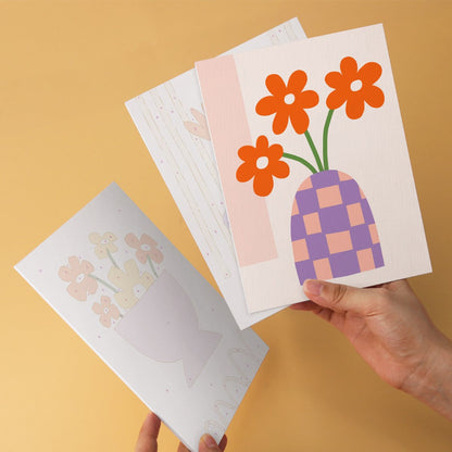 6 Houten Plaat Mini Paintings – Vaas vol Bloemen Set