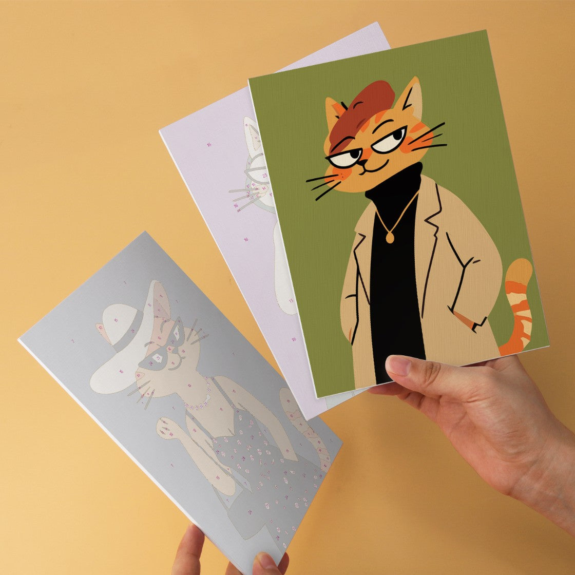 6 Houten Plaat Mini Paintings – Modieuze Katten Set