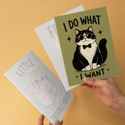 6 Houten Plaat Mini Paintings – Ondeugende Katten Set