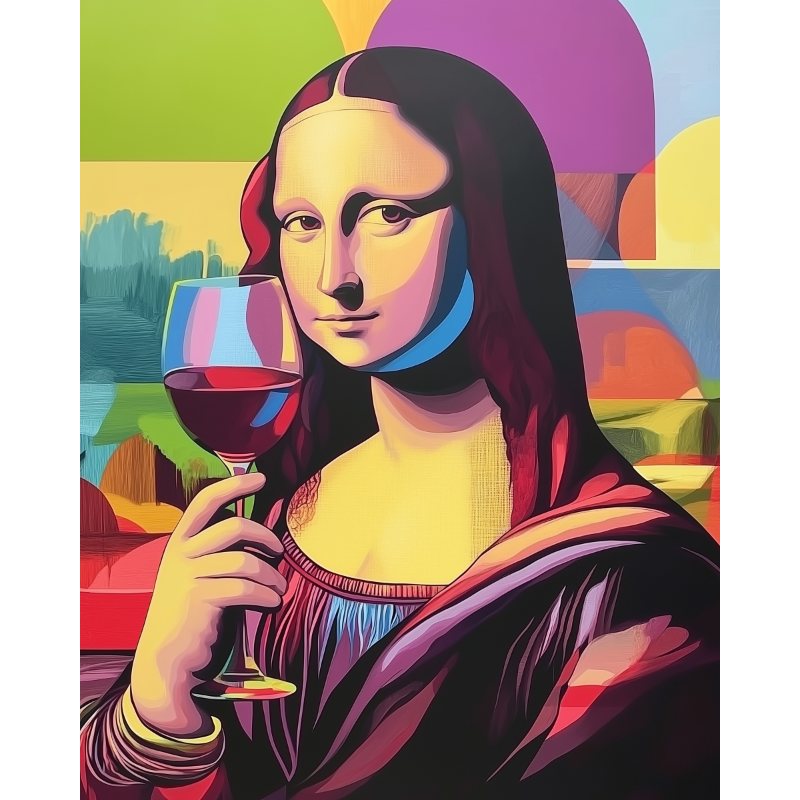 Schilder Op Nummers - Mona Lisa drinkt wijn