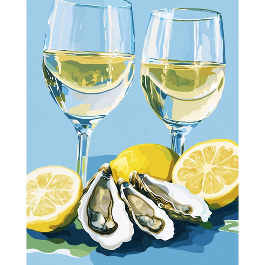 Schilder Op Nummers - Oesters en champagne