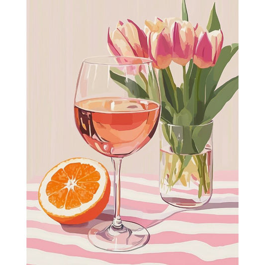 Schilder Op Nummers - Sinaasappel wijn en tulpen