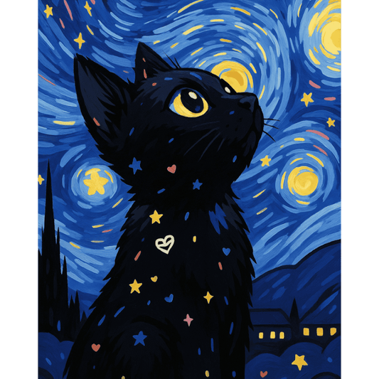 Schilder Op Nummers - Kat in de Sterrennacht