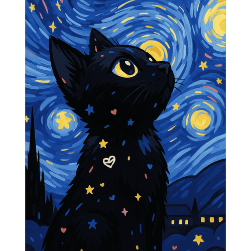 Schilder Op Nummers - Kat in de Sterrennacht