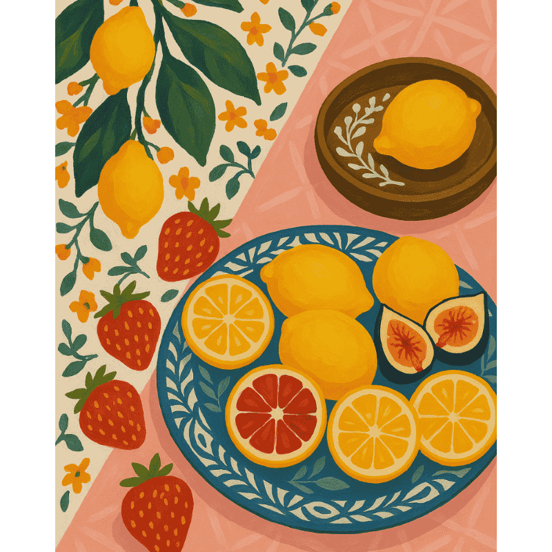 Schilder Op Nummers - Citrusvruchten & Aardbeien