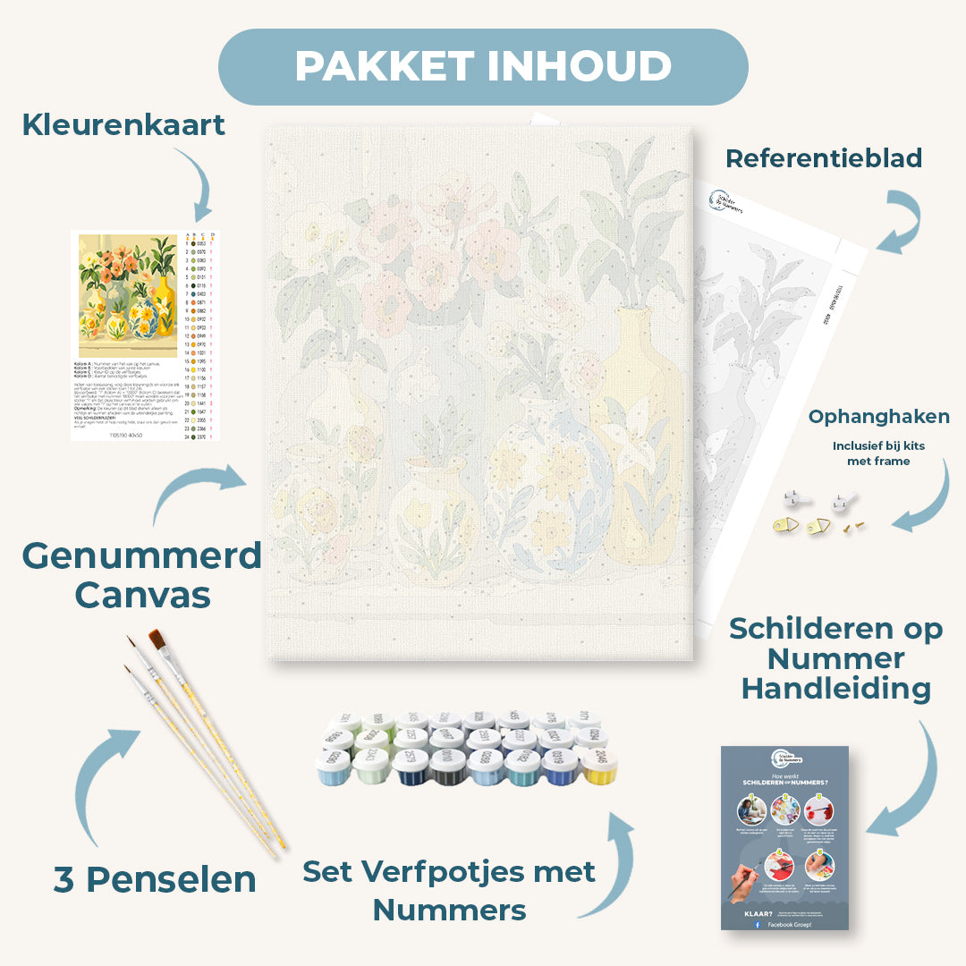 Bloemen in beschilderde vazen