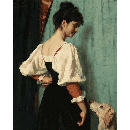 Jonge Italiaanse vrouw met de hond Puck - Therese Schwartze