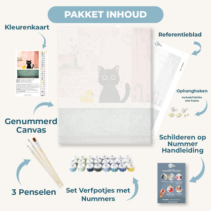 De zwarte kat in de badkamer