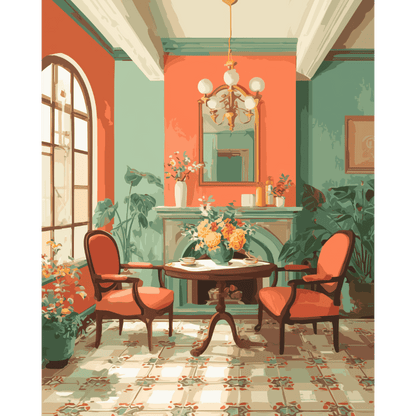 Kamer in oranje- Schilderen op nummers