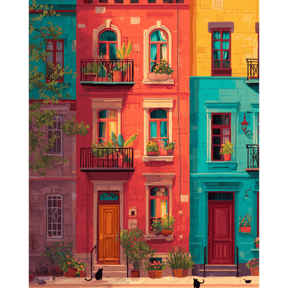 Kleurrijke gevels- Schilderen op nummers