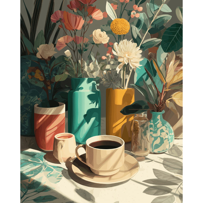 Een middagkoffie- Schilderen op nummers