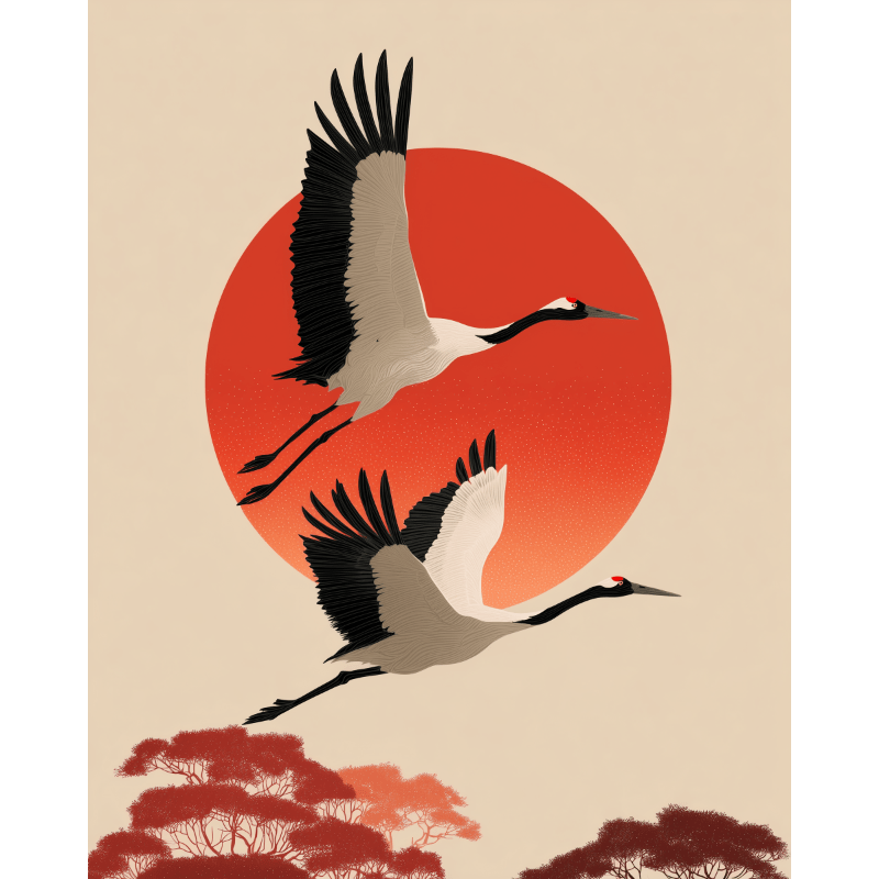 Twee kraanvogels- Schilderen op nummers