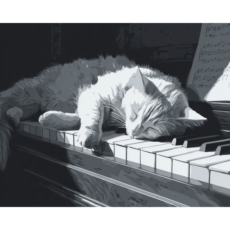 Kat op de piano- Schilderen op nummers