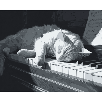 Kat op de piano- Schilderen op nummers