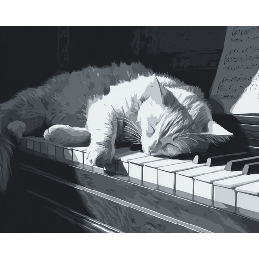 Kat op de piano- Schilderen op nummers