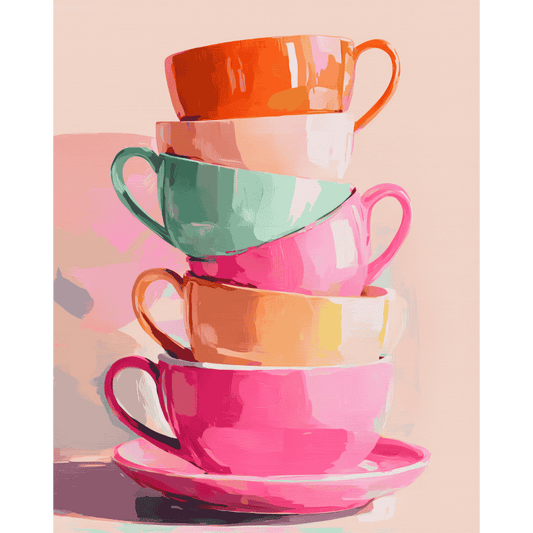 Gestapelde theekopjes- Schilderen op nummers