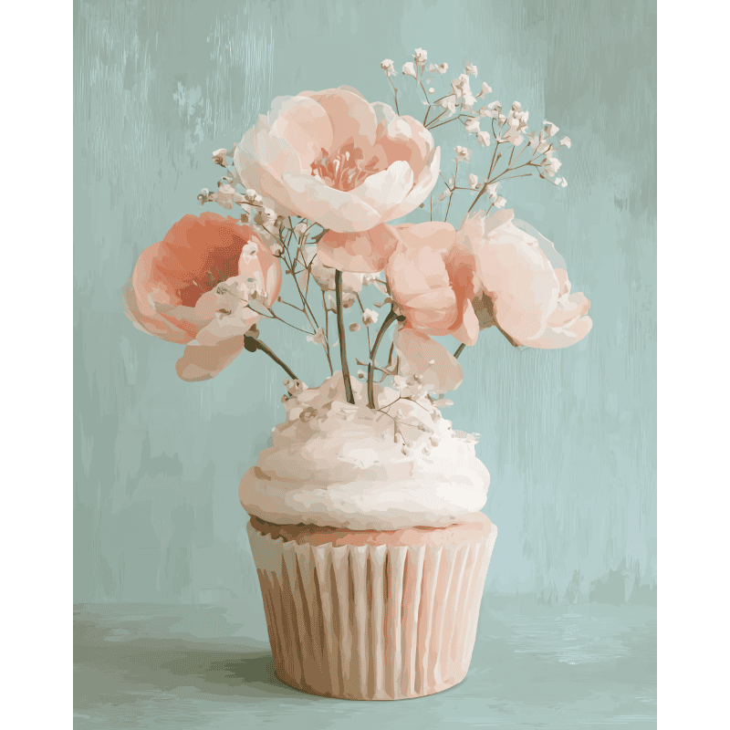 Bloemige cupcake- Schilderen op nummers