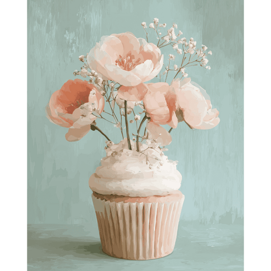 Bloemige cupcake- Schilderen op nummers