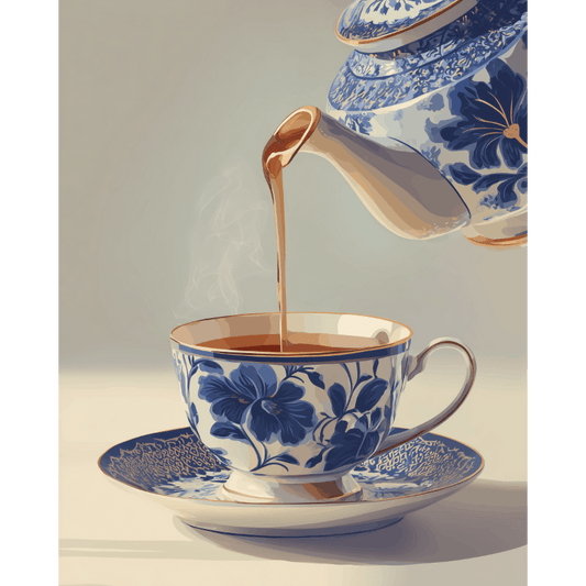Blauw porseleinen theekopje- Schilderen op nummers