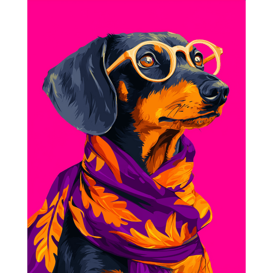 Teckel met bril- Schilderen op nummers