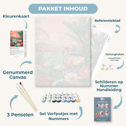 Flamingo bij zonsondergang