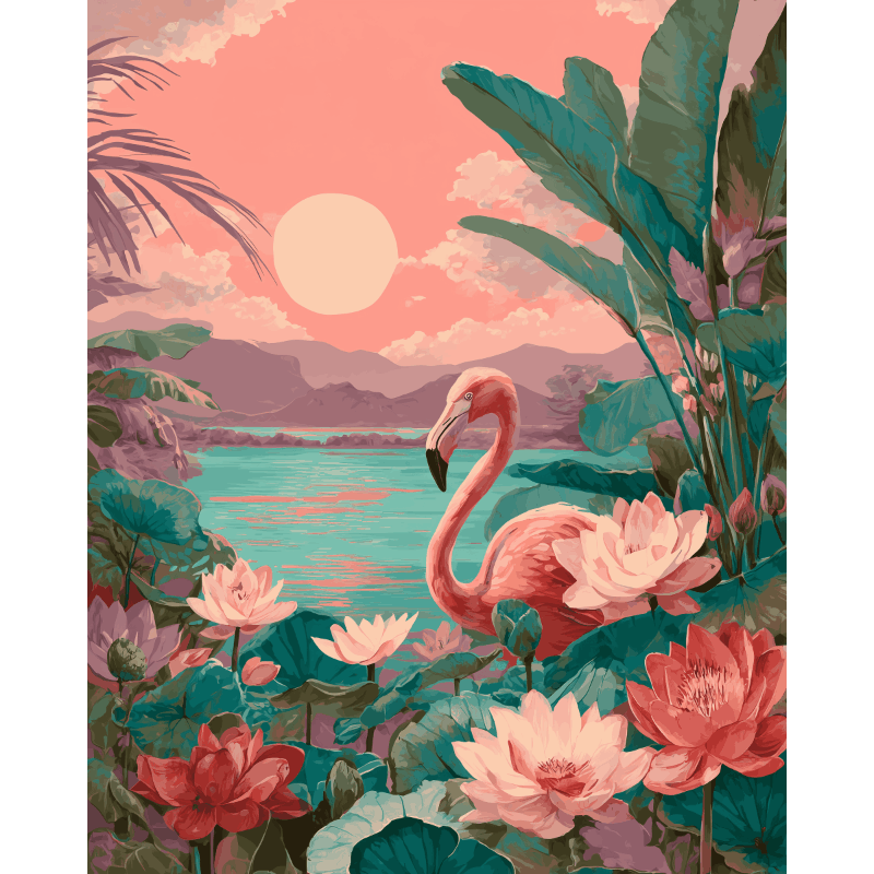 Flamingo bij zonsondergang- Schilderen op nummers