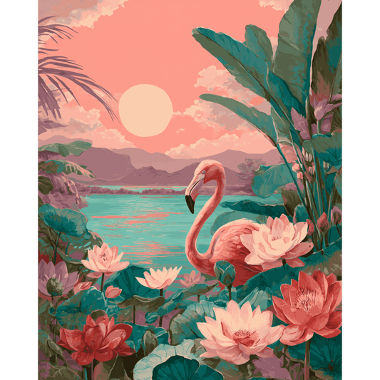 Flamingo bij zonsondergang- Schilderen op nummers