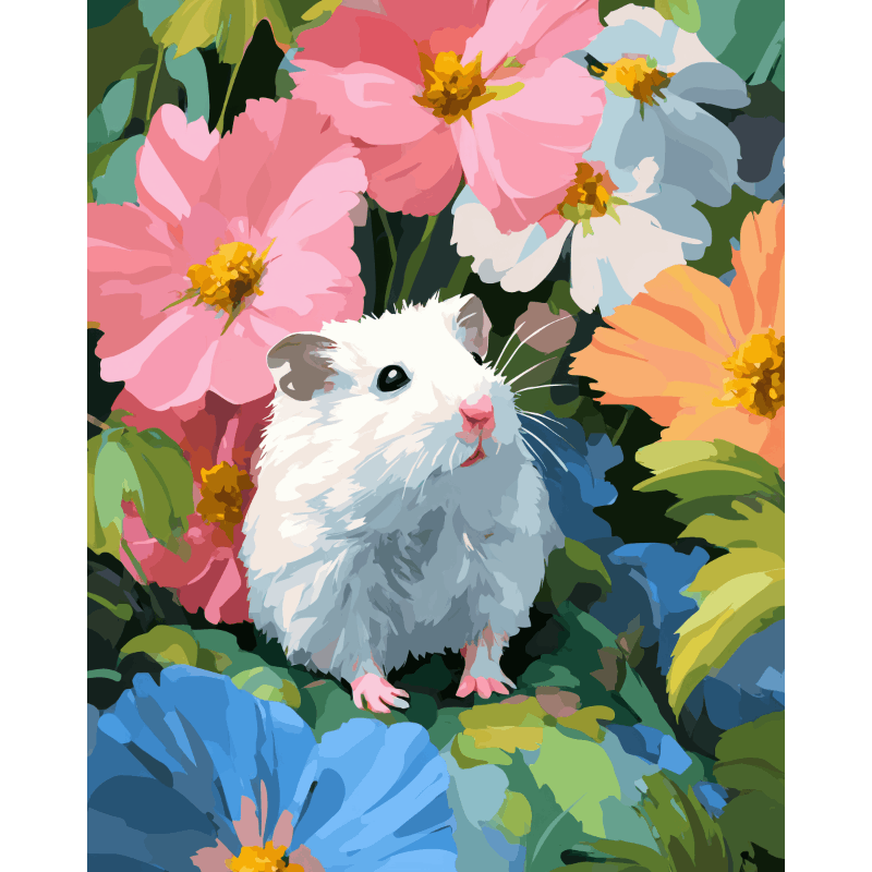 Hamster in het bloemenveld- Schilderen op nummers